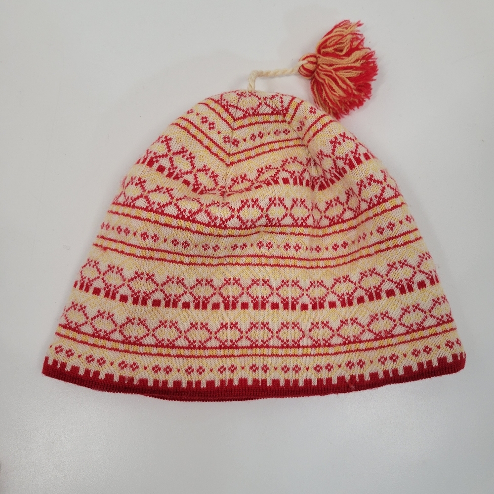 Turtle Fur Red And White 100% Wool Nordic Ski Winter Tassel Beanie Hat Italy